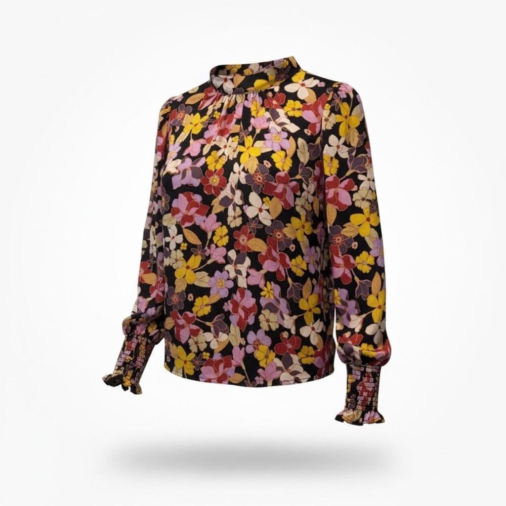 Who What Wear Floral Blouse — L. Smocked Cuffs
